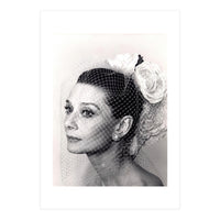 Audrey Hepburn with Veil, Classic Hollywood Glamour Photography, Black and White Icon Portrait (Print Only)