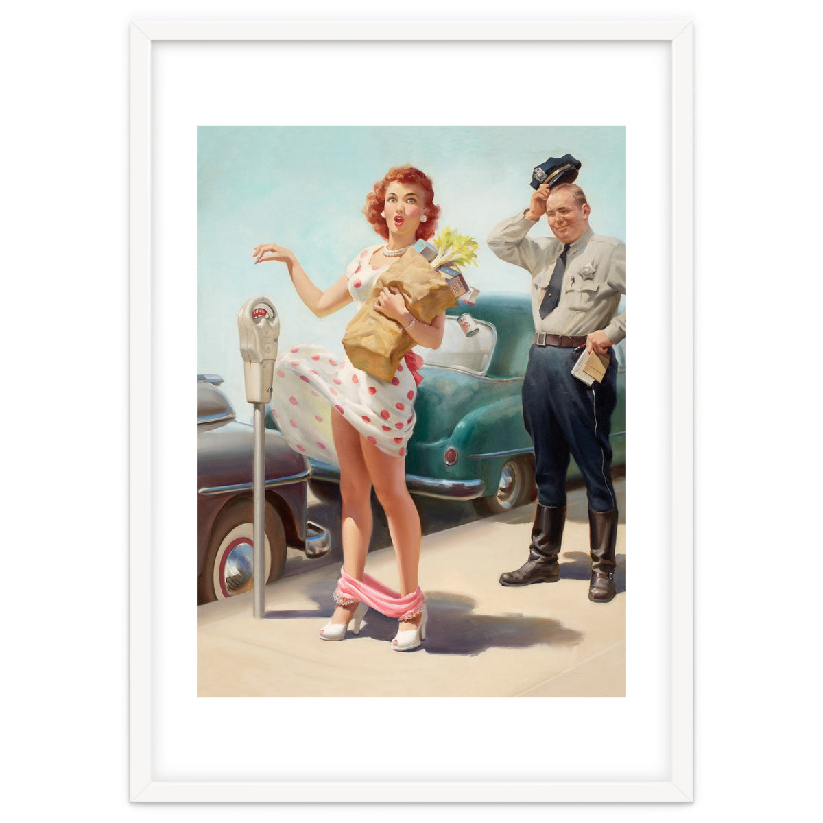 Sexy Pinup Shopping Girl And A Sudden Wind