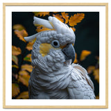 Yellow Crested Cockatoo Portrait Autumn Leaves Dark thumbnail