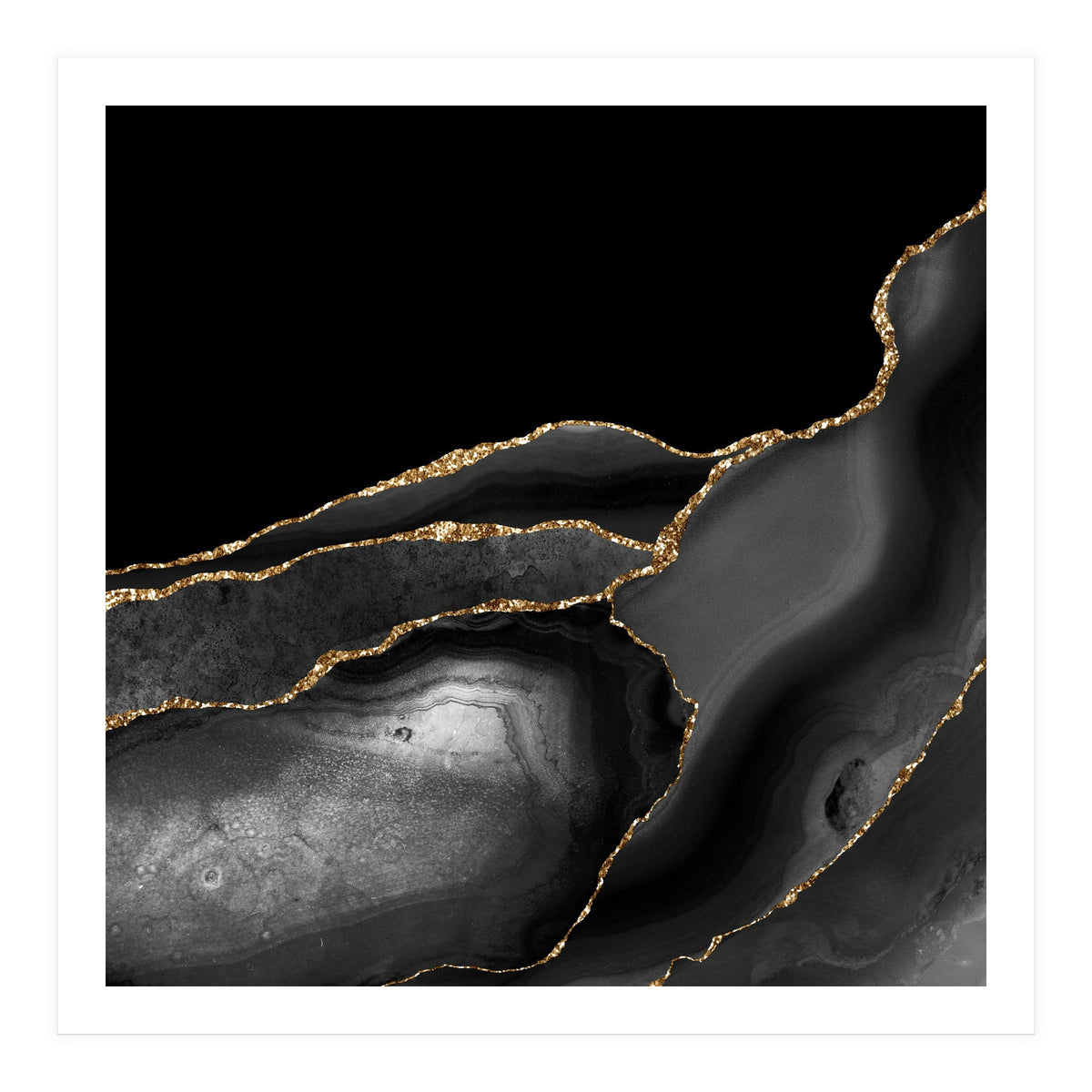 Black & Gold Agate Texture 04  (Print Only)