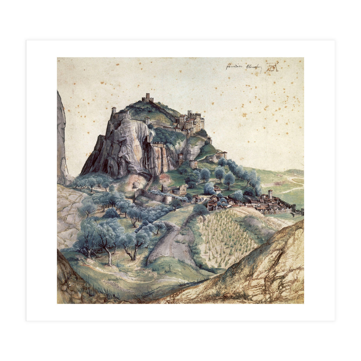 'Castle and Town of Arco', 1495, Watercolour on paper, 22,3 x 22,3 cm. (Print Only)