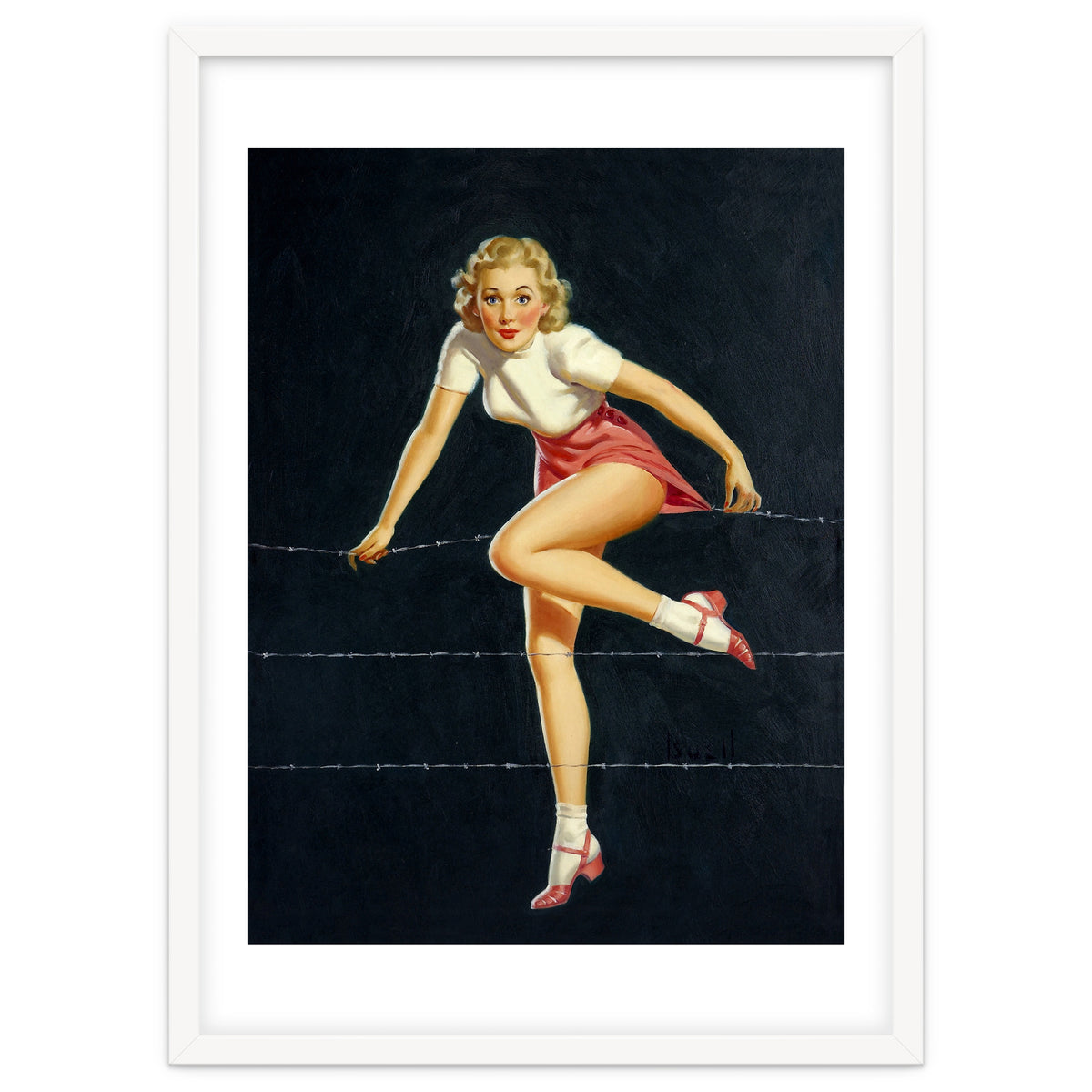 Pinup Girl Crossing The Barbed Wire