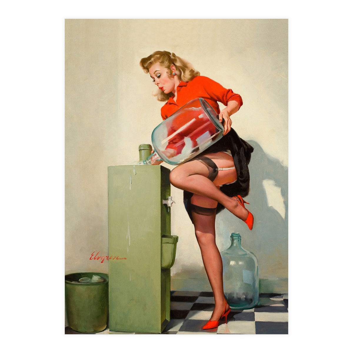 Pinup Sexy Water Cooler Girl (Print Only)