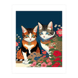 The Perfect Companion, Cute Cats Japanese Pets, Whimsical Animals Cat Vintage Love Friends Together (Print Only) thumbnail