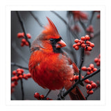 Northern Cardinal Bird Perched Among Red Berries (Print Only) thumbnail