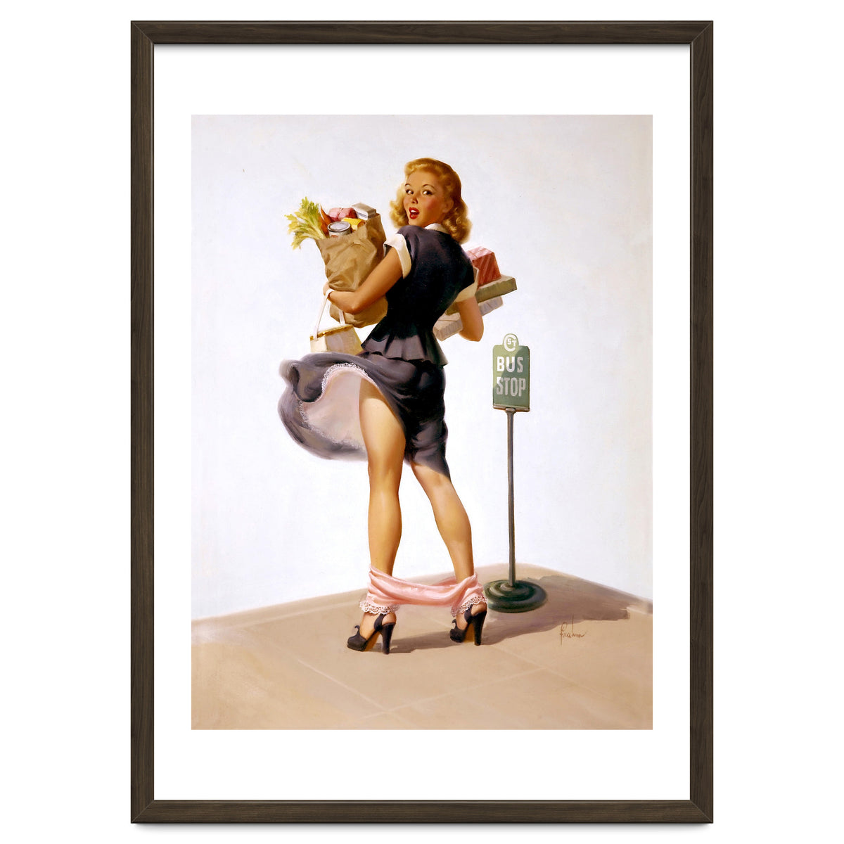 Pinup Sexy Girl Had Funny Accident On A Bus Stop