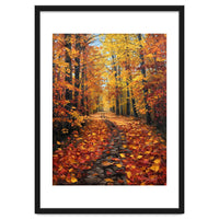 Sun-Drenched Golden Forest Path with Vibrant Autumn Foliage