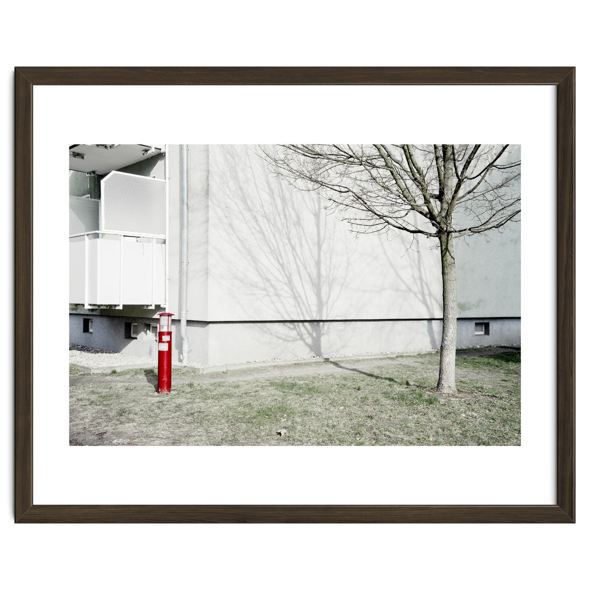 Red light pole and Tree shadow on the wall