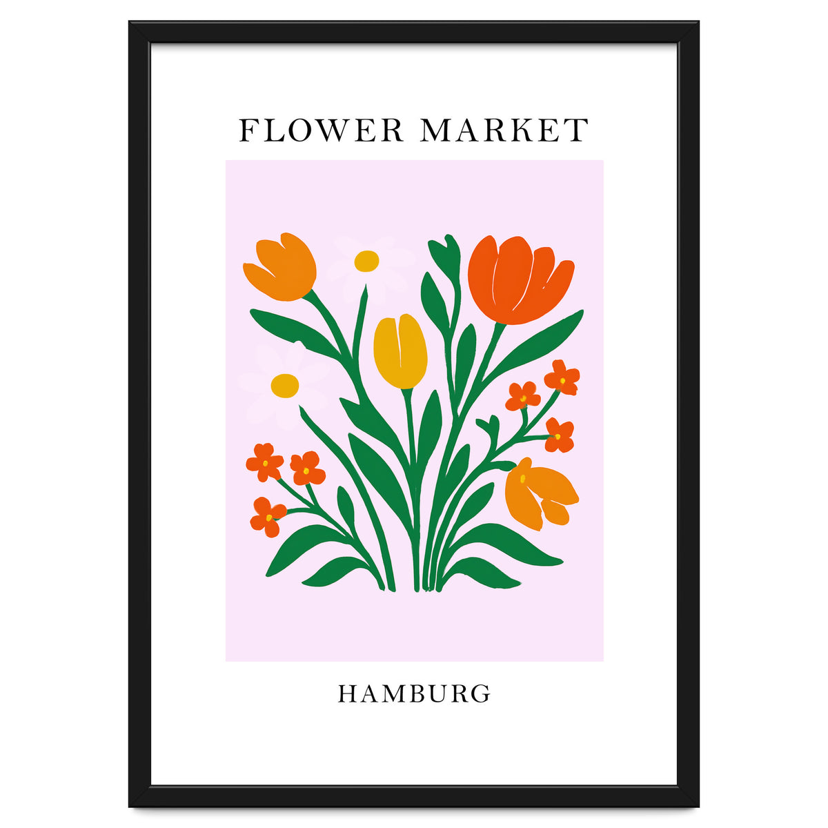 Hamburg Flower Market - Vibrant Modern Folk Art Print