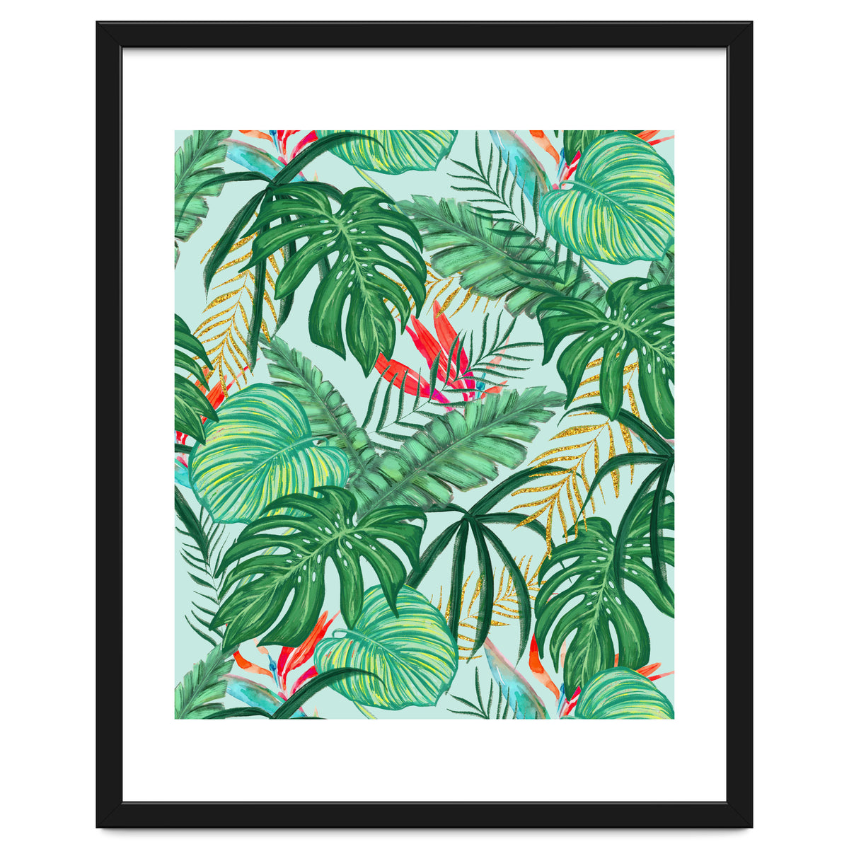 The Tropics | Jungle Botanical Bird of Paradise Illustration | Forest Palm Monstera Banana Leaves