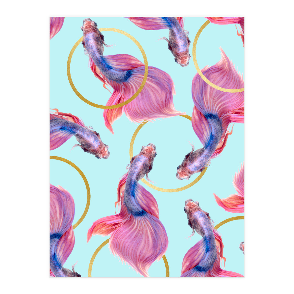 HullaHoops, Eclectic Colorful Fish Graphic Design, Animals Gold Rings Surrealism Quirky (Print Only)