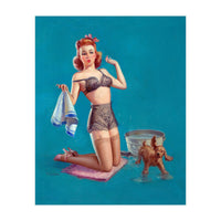 Pinup Girl Bathing A Dog (Print Only)