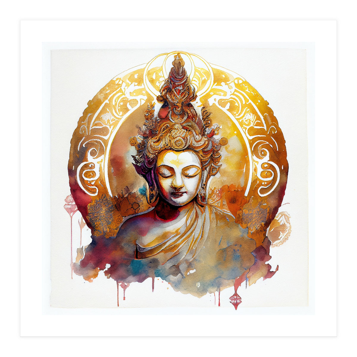 Golden Halo Buddha Portrait (Print Only)