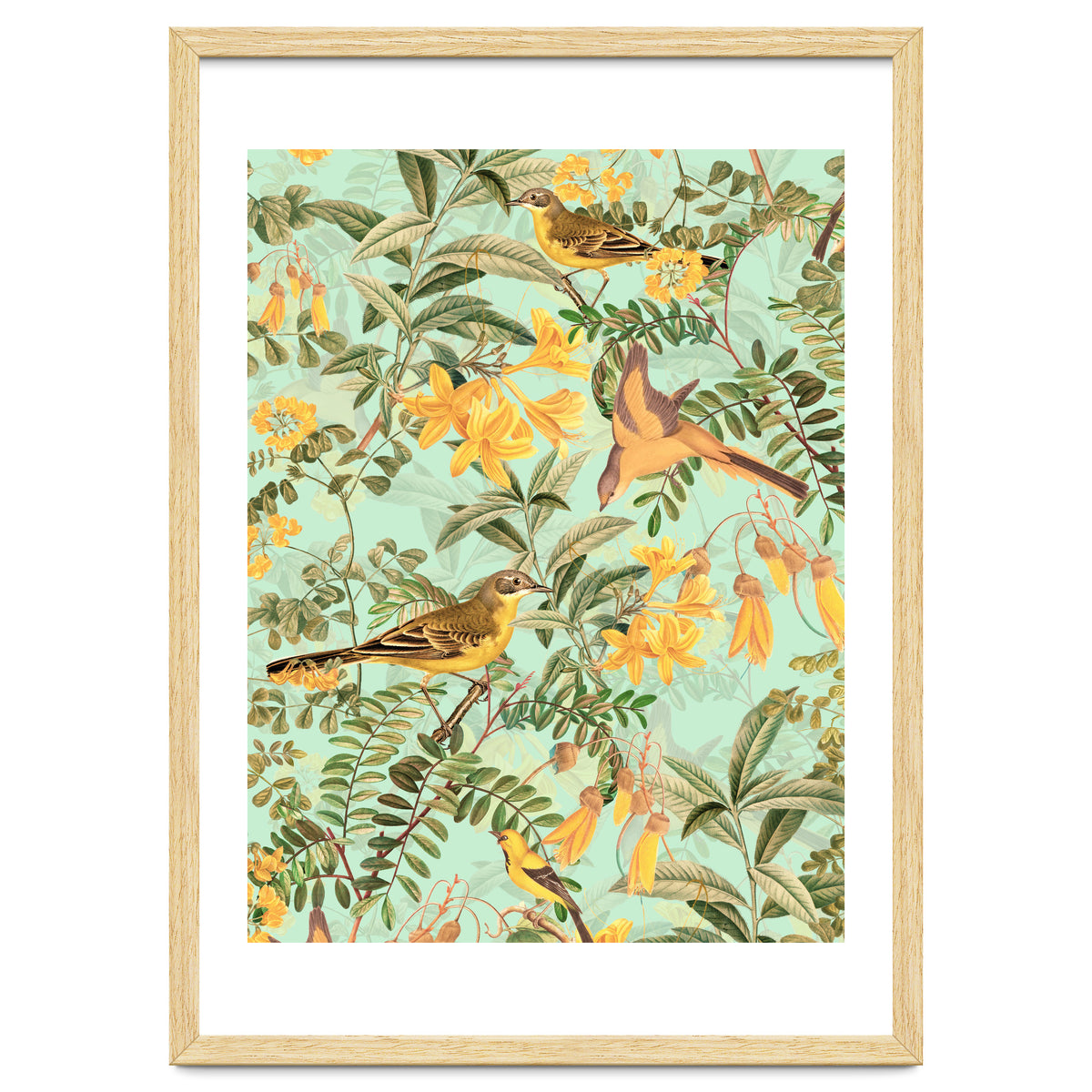 Yellow Birds in Tropical Jungle Paradise