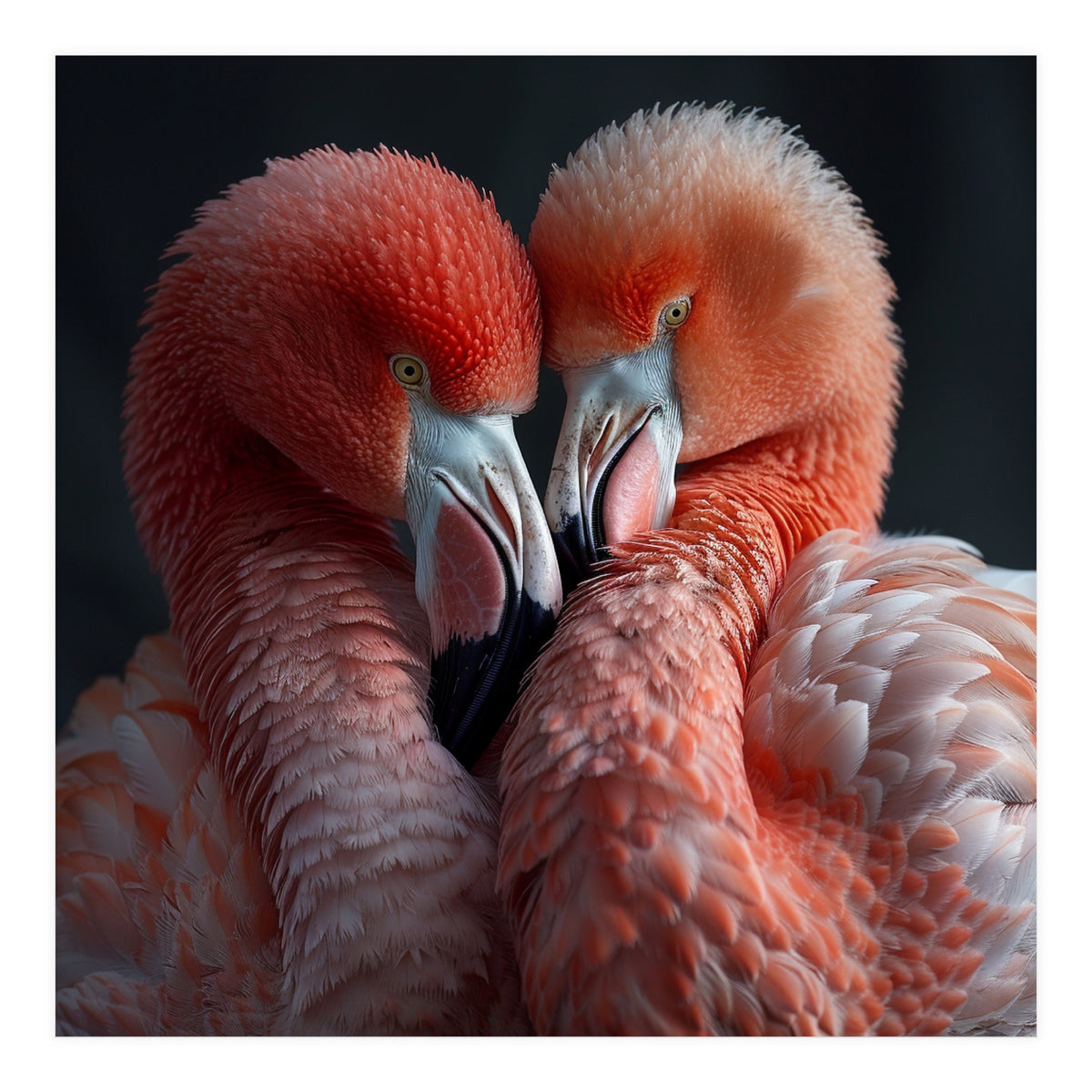 Two Flamingos Together Showing Affection (Print Only)