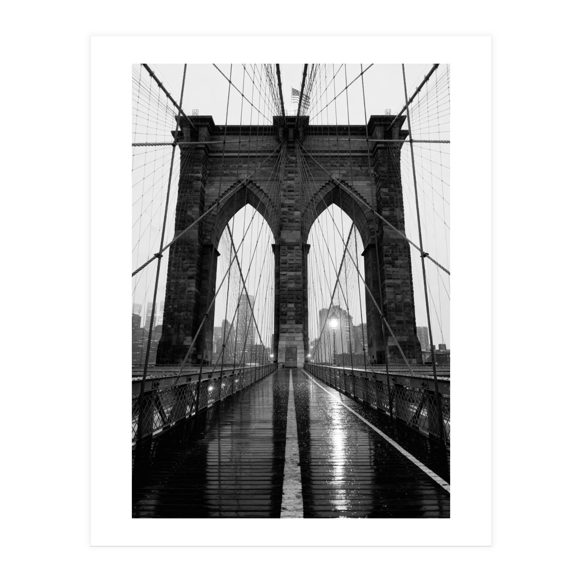 Brooklyn Bridge Black and White, Moody NYC Architecture, Rainy Urban Photography (Print Only)