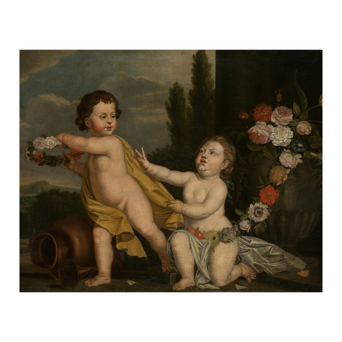 German Master (18th Century) – Two Putti with Garlands of Flowers (Print Only)