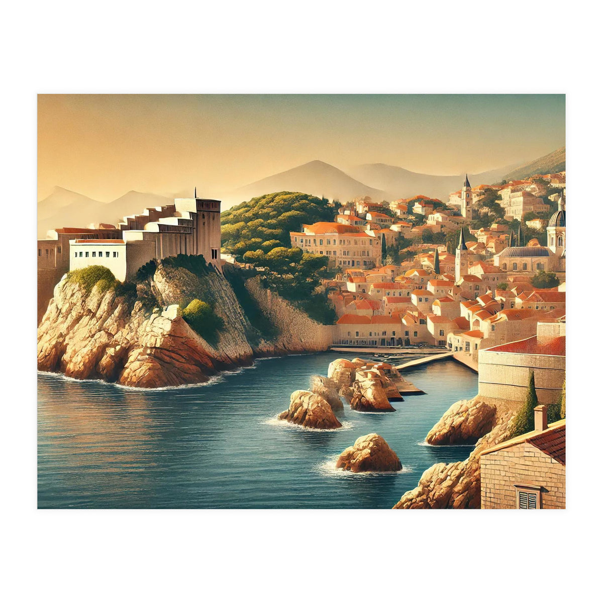 Vintage Croatia, Dubrovnik Coastal Poster (Print Only)