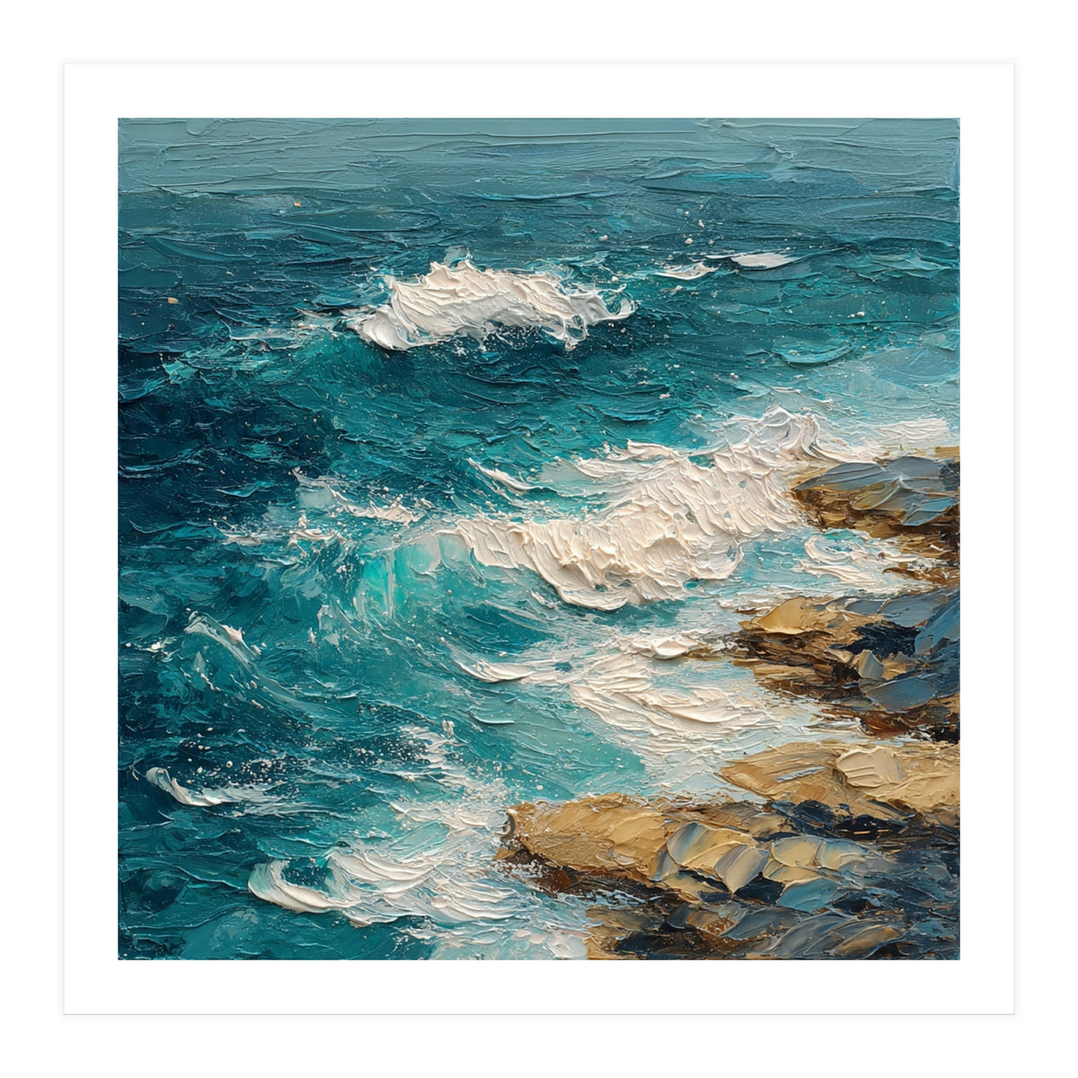Dynamic Coastal Swell with Sculpted Turquoise Waves (Print Only)