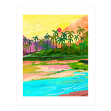 Tropical Backwaters Of Kerala, Nature Jungle Forest Landscape Painting, Dreamy Scenic Travel Lake Palm Bohemian (Print Only) thumbnail