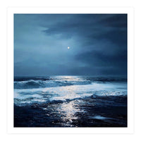 Midnight Seascape with Moonlight Reflecting (Print Only)