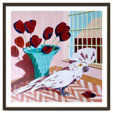White cockatoo and black tulips thumbnail