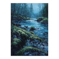 The Cerulean Current: A Whispering Flow Through the Moss (Print Only)
