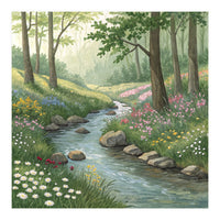 Vibrant Forest Stream Watercolor Painting (Print Only)
