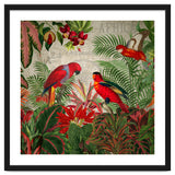 Vintage Rainforest With Tropical Red Parrots thumbnail