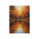 Golden Autumn Reflection: Impasto Forest Landscape (Print Only) thumbnail