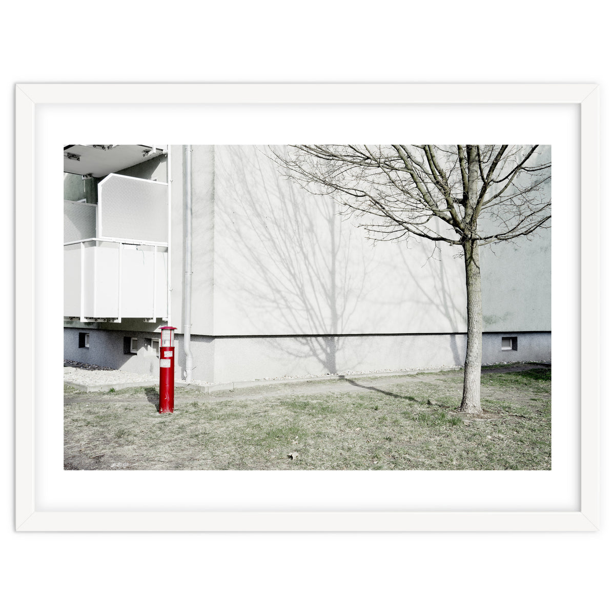 Red light pole and Tree shadow on the wall