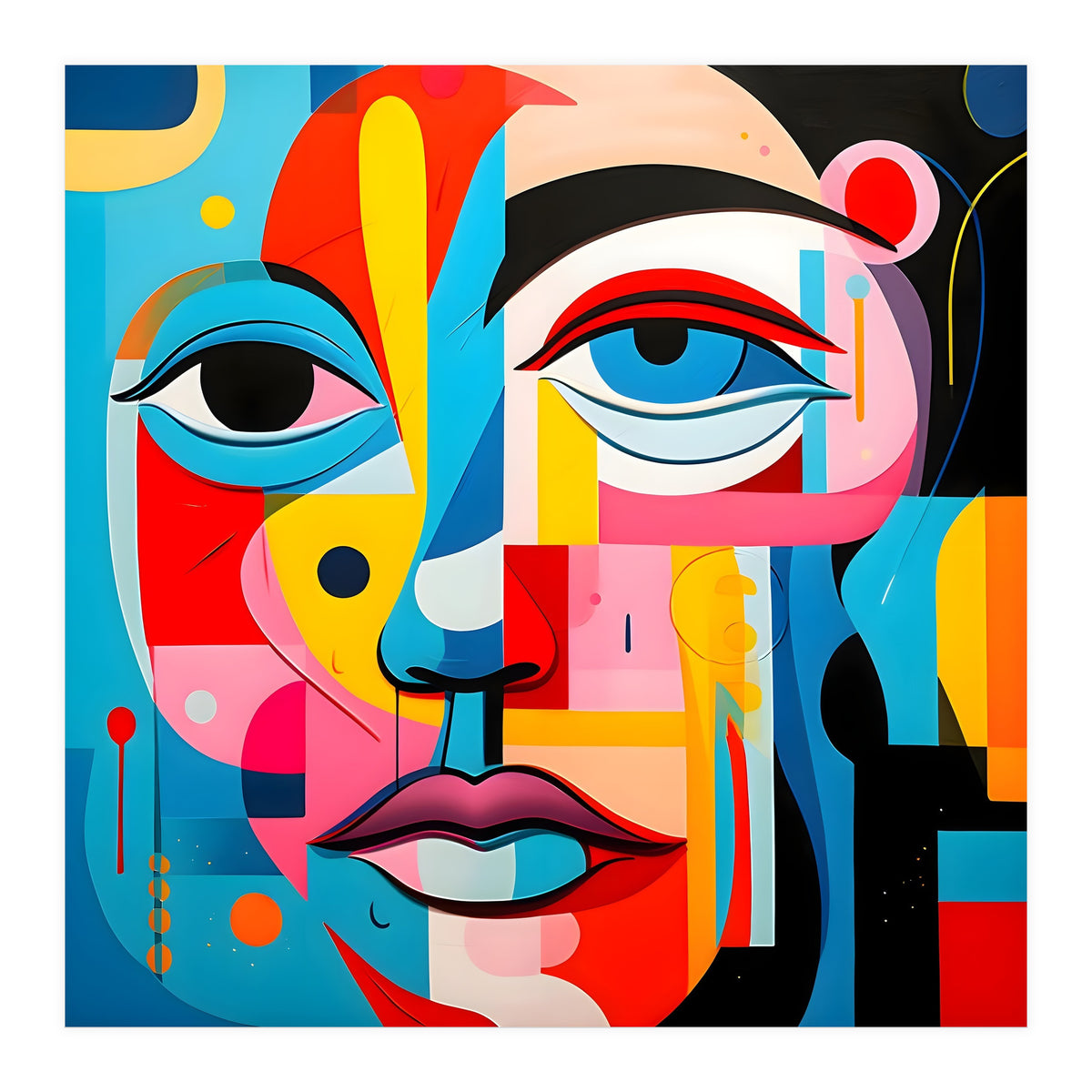 CUBIST HARMONY,  face, the essence of Cubist inspiration in a fragmented vibrant spectrum. (Print Only)