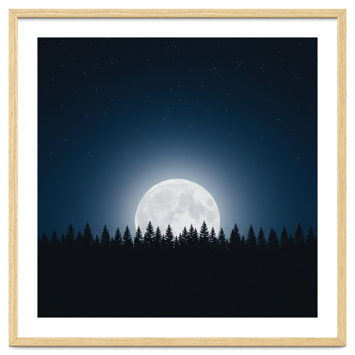Midnight Serenity: Full Moon Over Forest Silhouettes