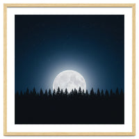 Midnight Serenity: Full Moon Over Forest Silhouettes
