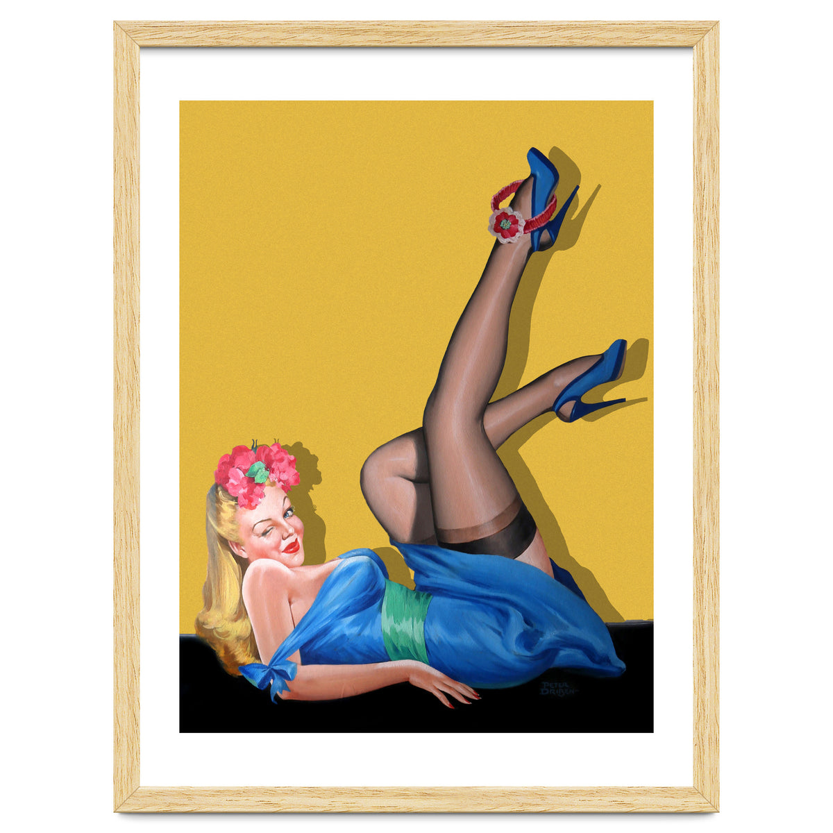 Sexy Pinup Winking Girl In Showing Her New High Heels