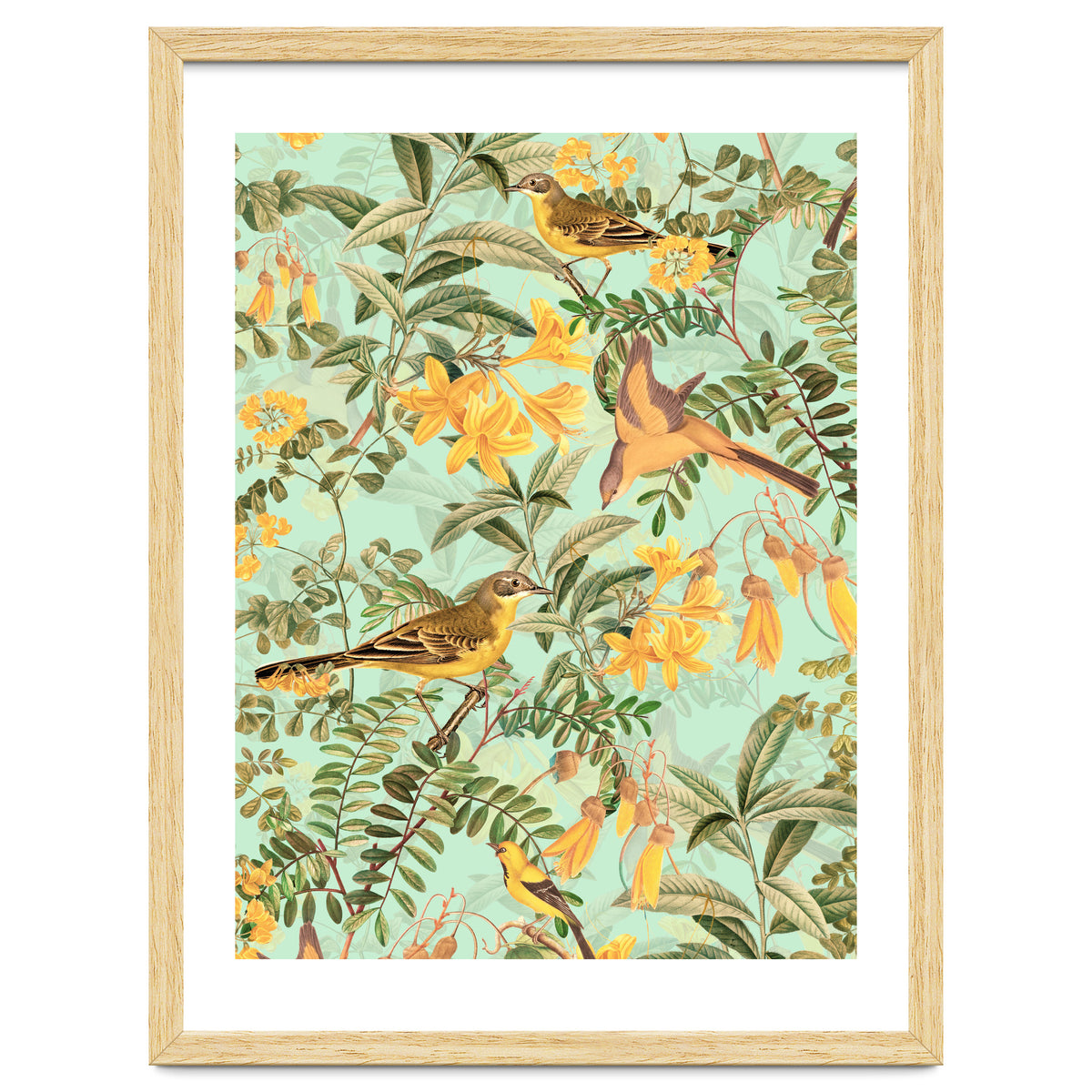 Yellow Birds in Tropical Jungle Paradise