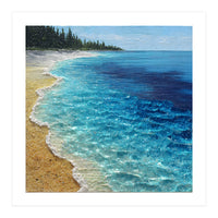 Sun-Drenched Coastal Shoreline with Textured Impasto Waves (Print Only)
