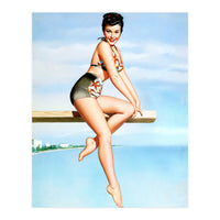 Smiling Sexy Pinup Girl Posing On A Board (Print Only)