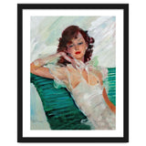 Girl Is Resting On A Green Bench, Watercolor Painting thumbnail