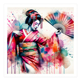 Vibrant Geisha With Rainbow Hand Fan (Print Only) thumbnail