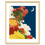 Moonlight, Vintage Botanical Nature Floral, Night Sky Illustration, Bohemian Eclectic Plants Blossom Starry Night thumbnail