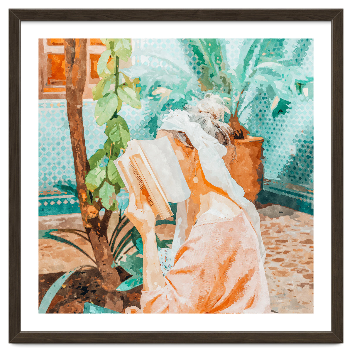 Turkish Reader | Morocco Travel Book Club | Modern Bohemian Woman Architecture | Watercolor Painting