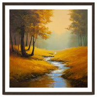 Golden Autumn Forest Path with Winding Creek