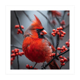 Northern Cardinal Bird Perched Among Red Berries (Print Only) thumbnail