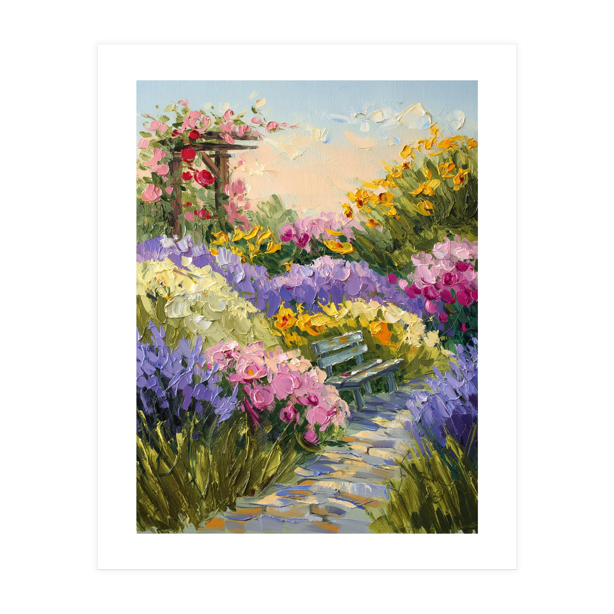Serene Summer Garden Path Oil Painting (Print Only)