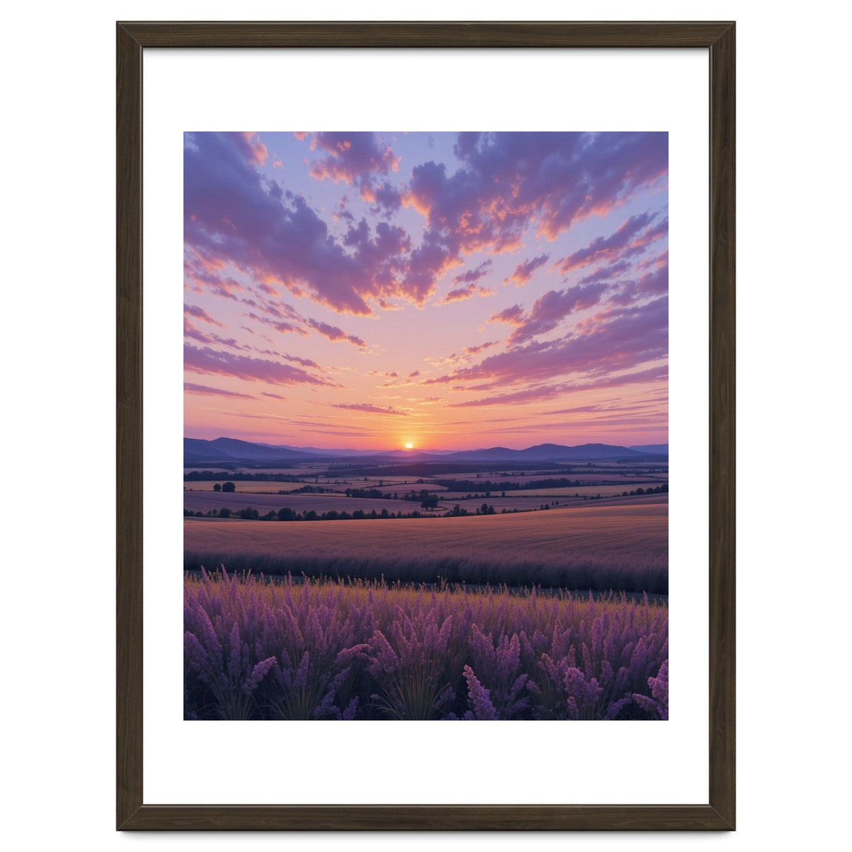 Serene Lavender Fields at Golden Hour Sunset