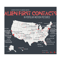 USA Map of Alien First Contacts in Movies (Print Only)