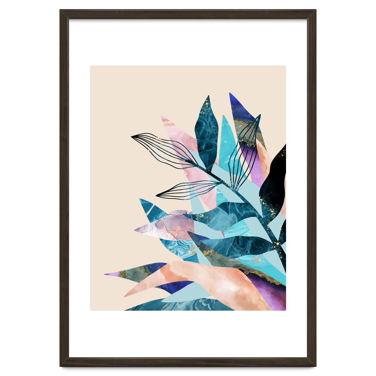 Marble Fantasy, Luxe Abstract Texture Botanical Concept, Eclectic Graphic Design Bohemian Contemporary