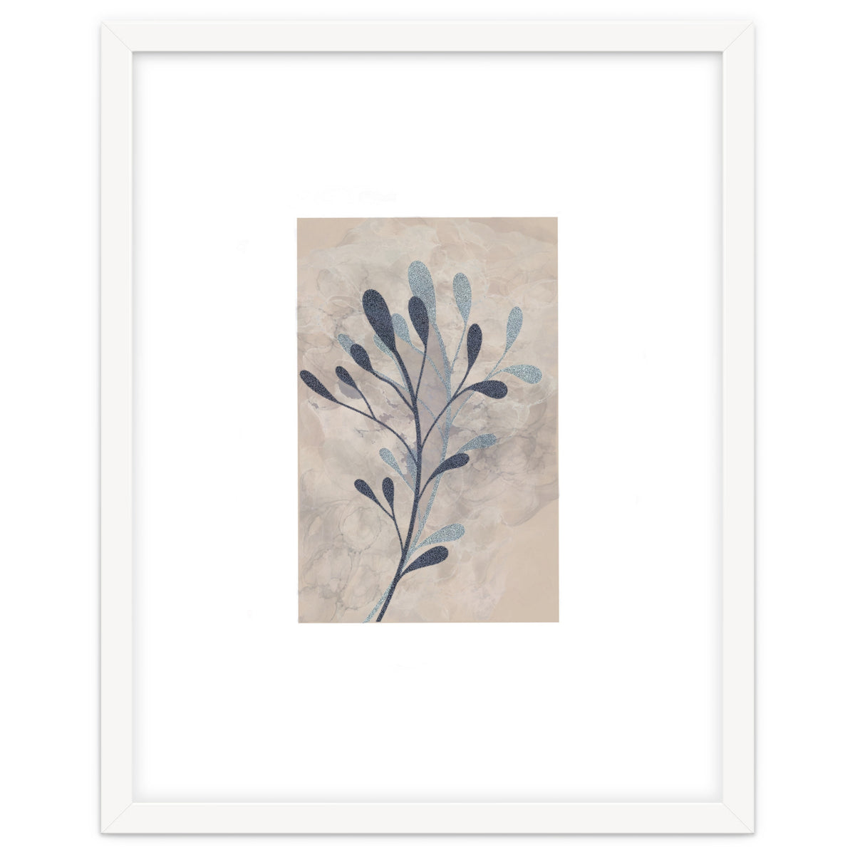Leaf Beige and Blue Art Print