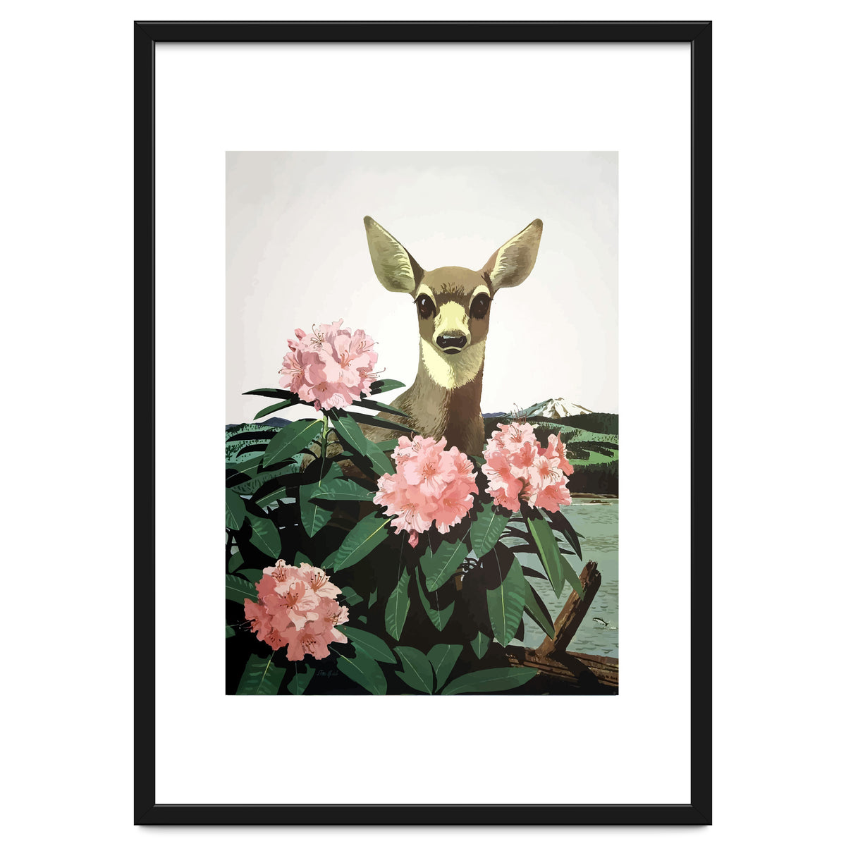 Japan, Doe in Blossom Bush